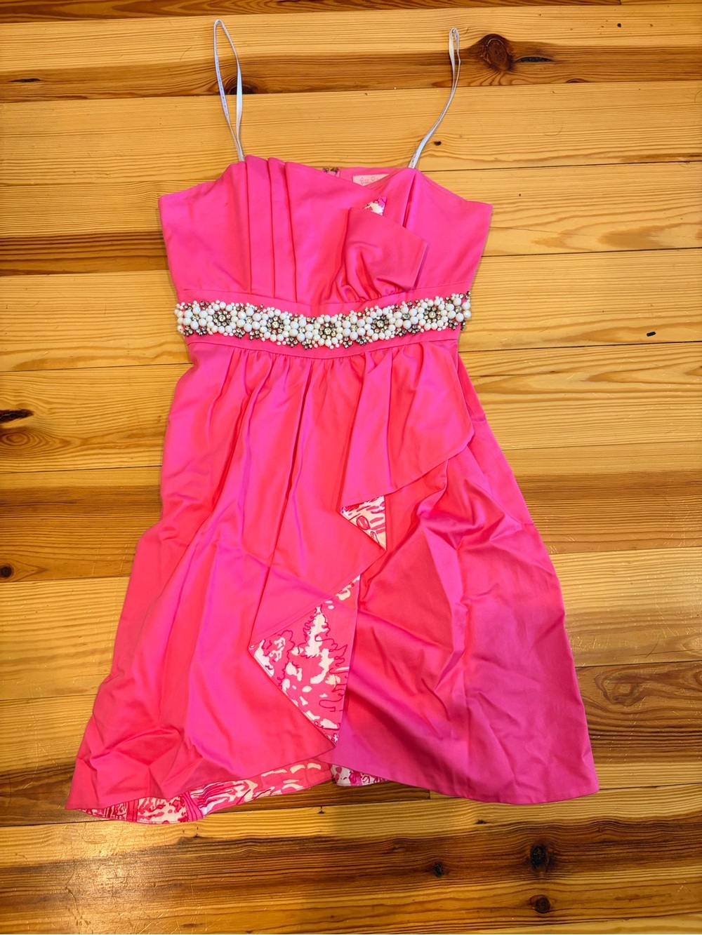 Lilly Pulitzer Strapless Hot Pink Beaded Waist Dress - Picture 3 of 8